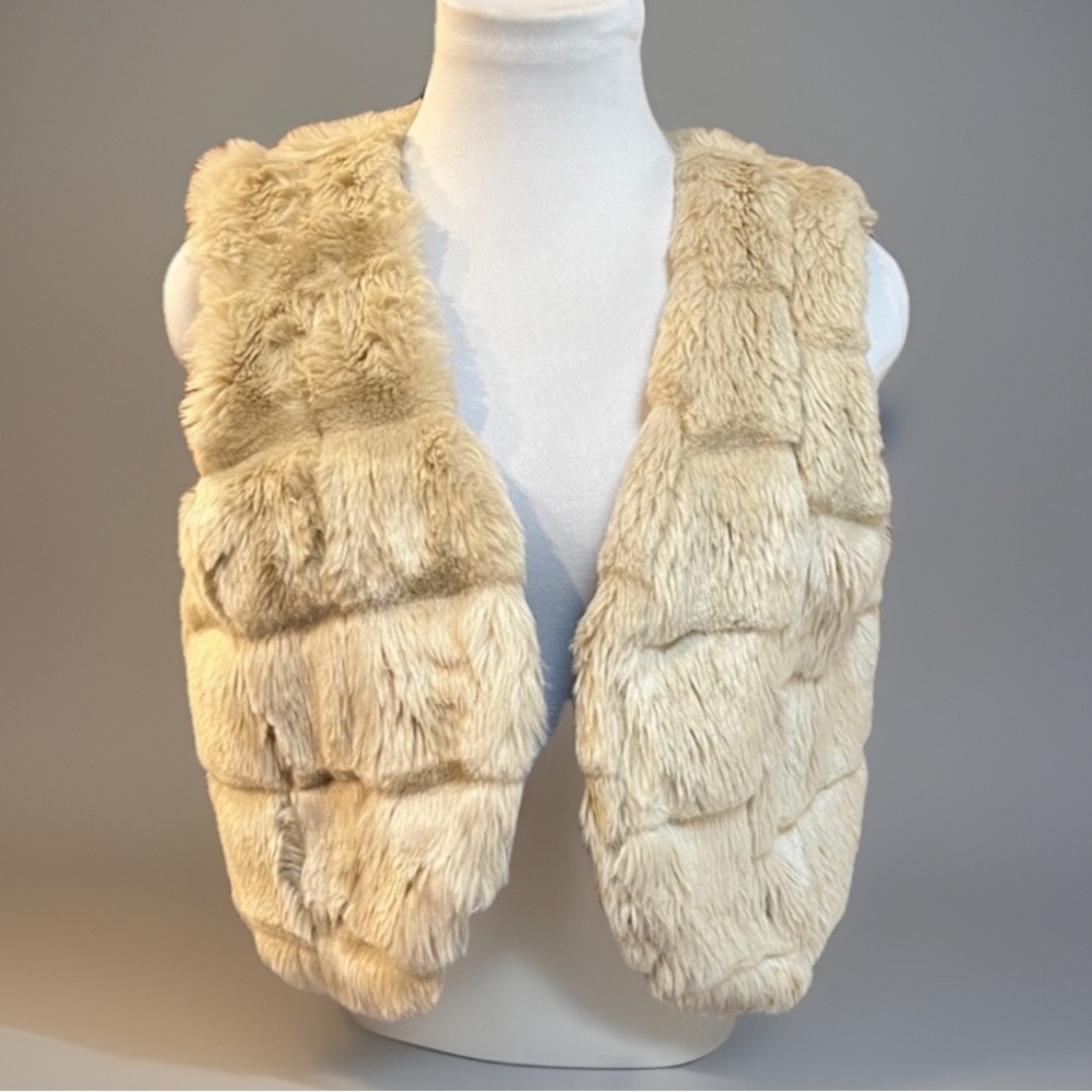 BoHo Beige Faux Fur Layering Overlay Vest Jacket
